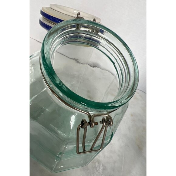 Hexagon Glass Storage Jar Made in Italy Fruit-Patterned Ceramic Hinged Lid - Picture 6 of 9